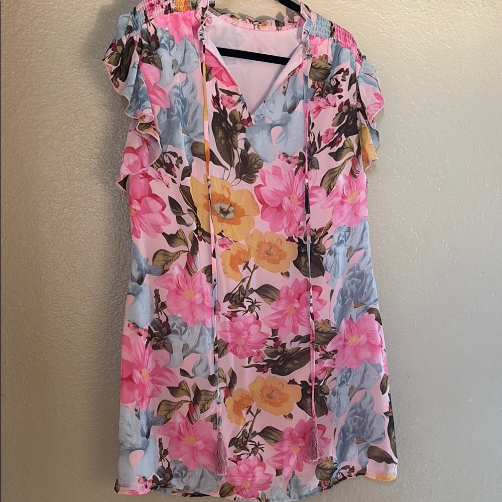 Floral Pink and Yellow Women's Top